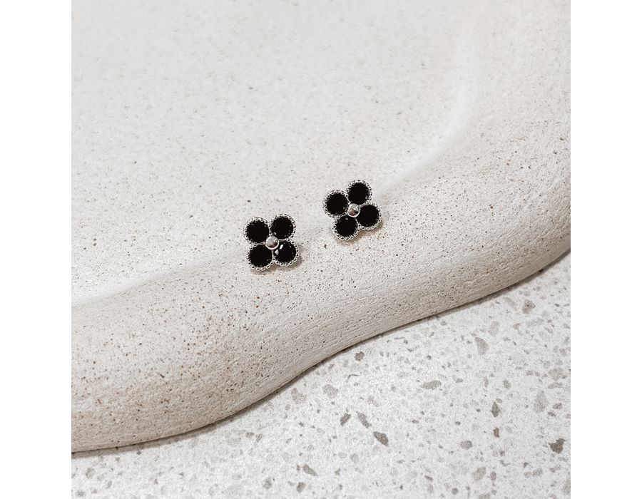 Brinco Trevo Cravejado preto Prata 925 - 8885 - MEDALS
