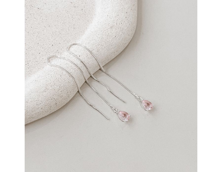 Brinco Costura Pingente Rosa Prata 925 - 8328 - MEDALS