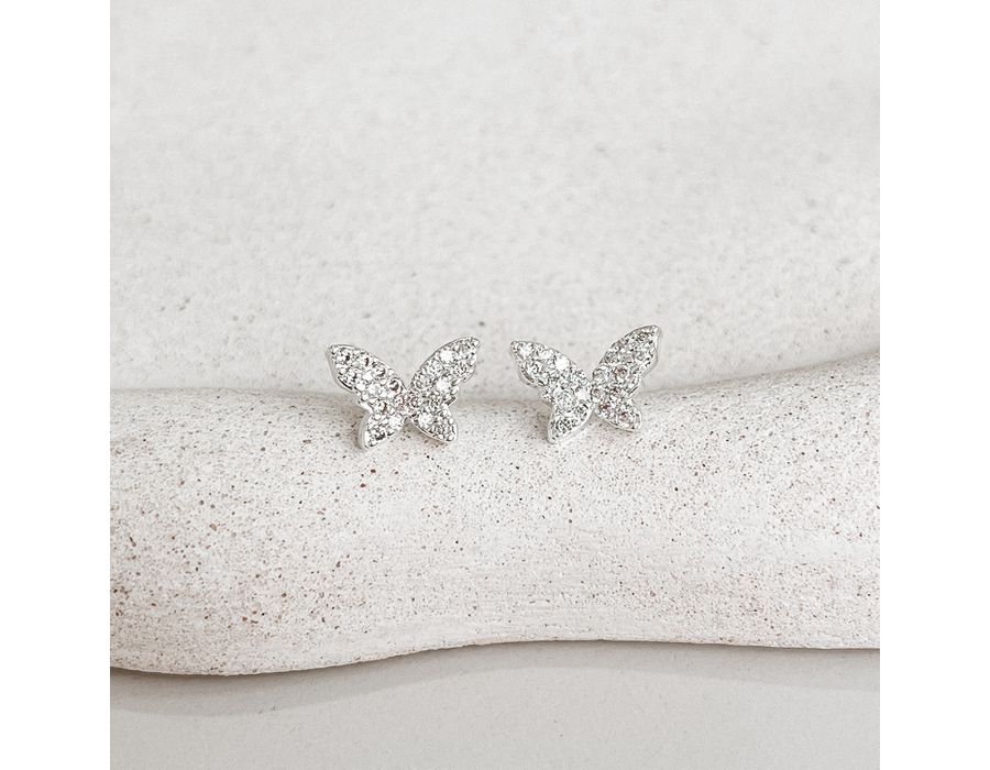 Brinco Borboleta Cravejado Prata 925 - 8307 - MEDALS