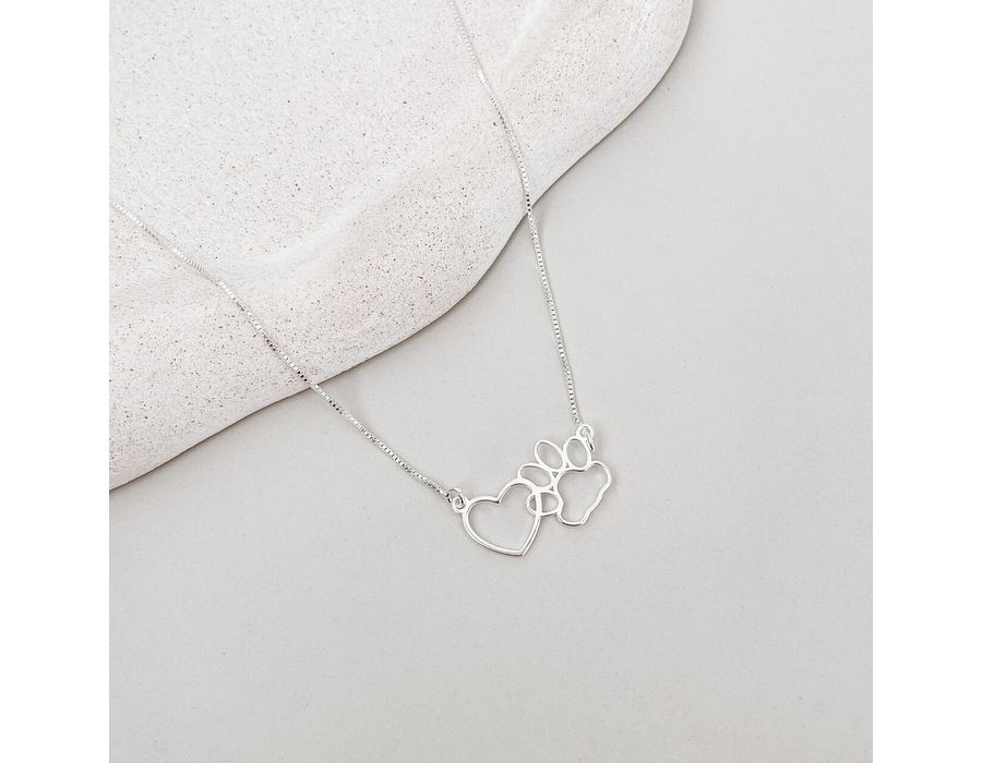 Colar Patinha e Coração Prata 925 - 8618 - MEDALS