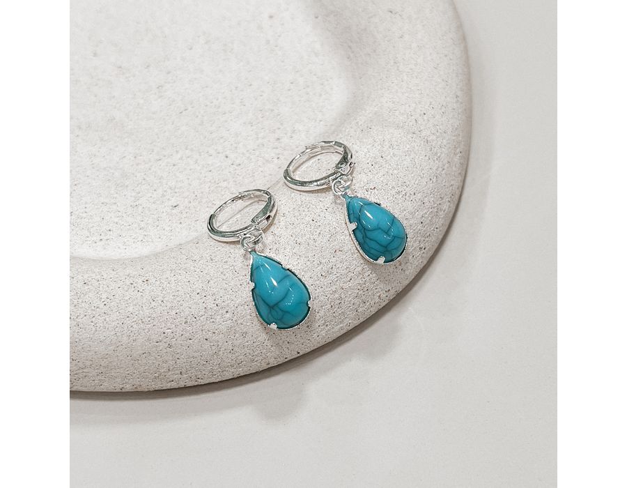 Brinco Argola Turquesa Prata 925 - 8981 - MEDALS