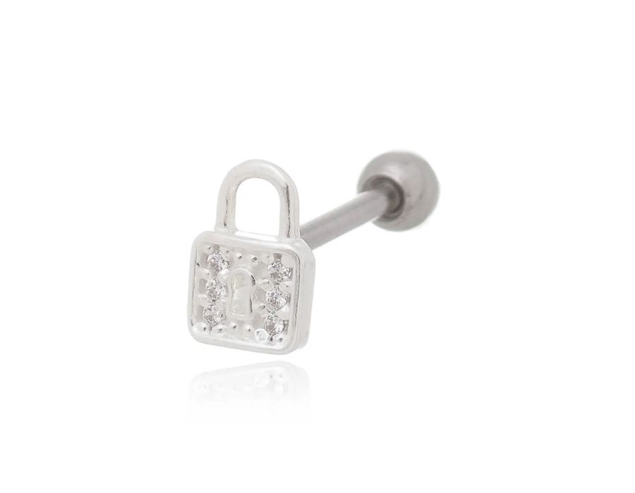 Piercing Cadeado Cravejado Tragus Prata 925 - 2809 - M S ACESSORIOS