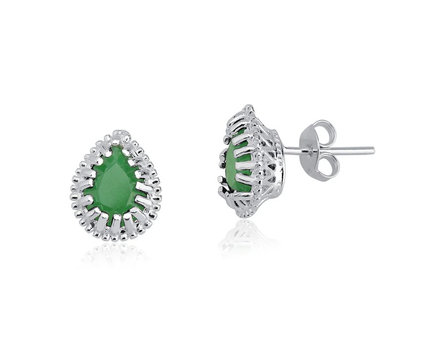 Brinco Gota Verde Esmeralda Prata 925 - 6078 - MEDALS STORE