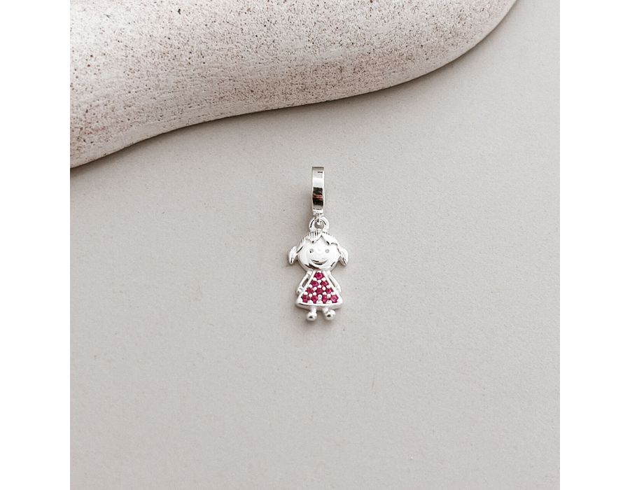 Berloque Menina Cravejado Rosa Prata 925 - 6102 - M S ACESSORIOS