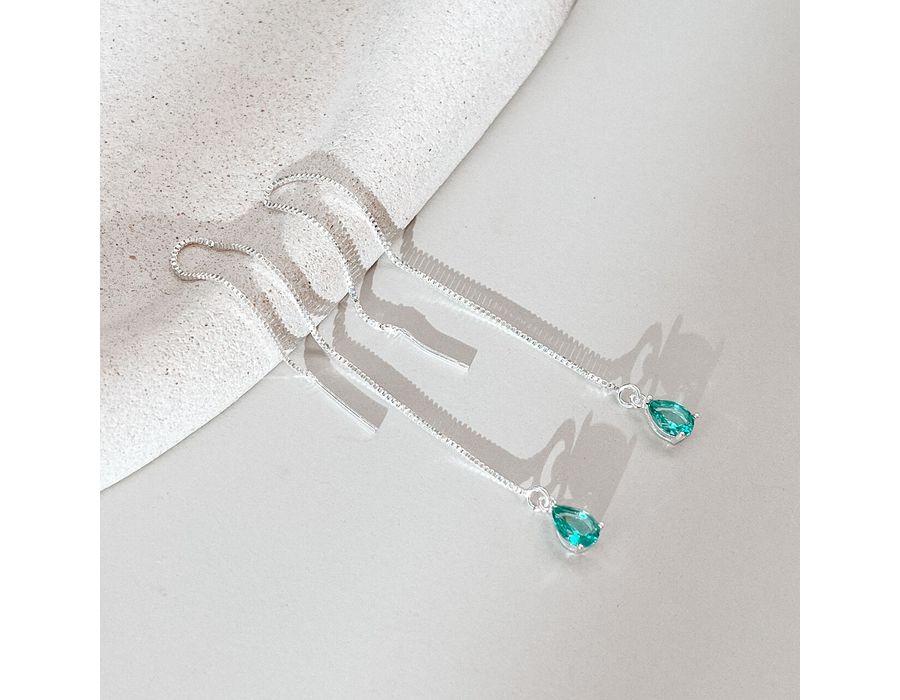 Brinco Costura Pingente Turmalina Prata 925 - 818 - MEDALS