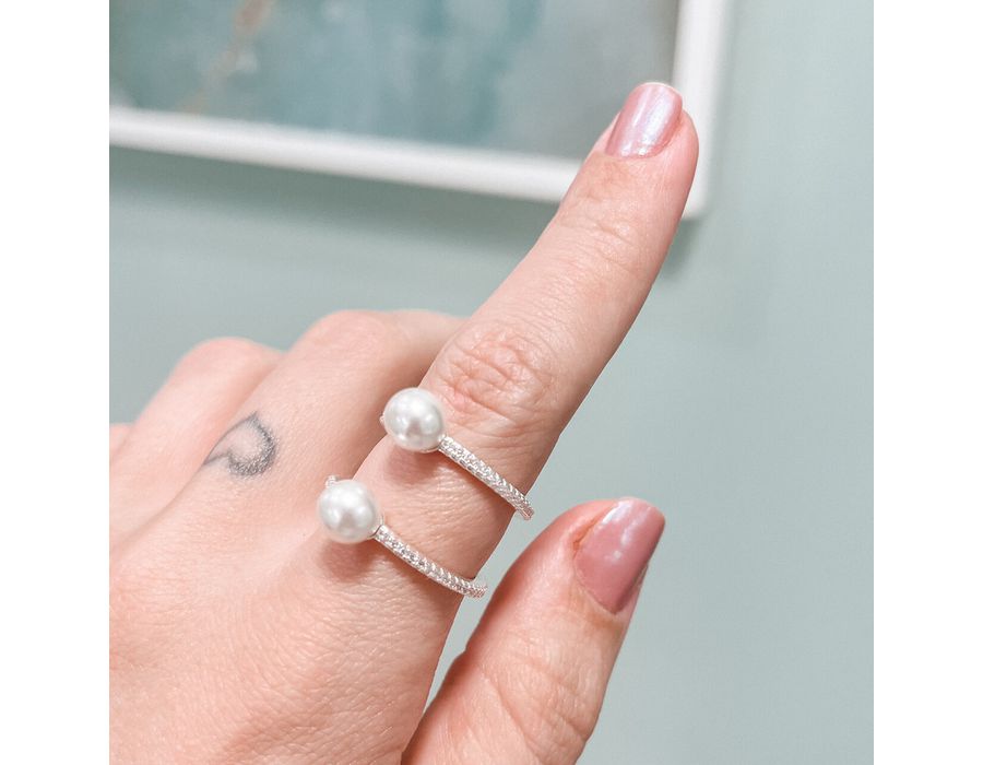 Anel Perola Cravejado Prata 925 - 8150 - MEDALS