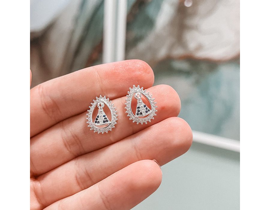 Brinco Nossa Senhora Manto Azul Prata 925 - 8156 - MEDALS