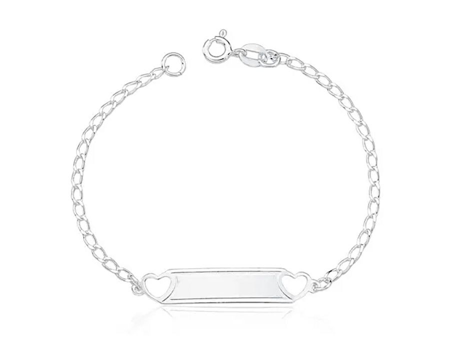 Pulseira Placa Infantil 2 Coração Em Prata 925 - 3... - MEDALS STORE