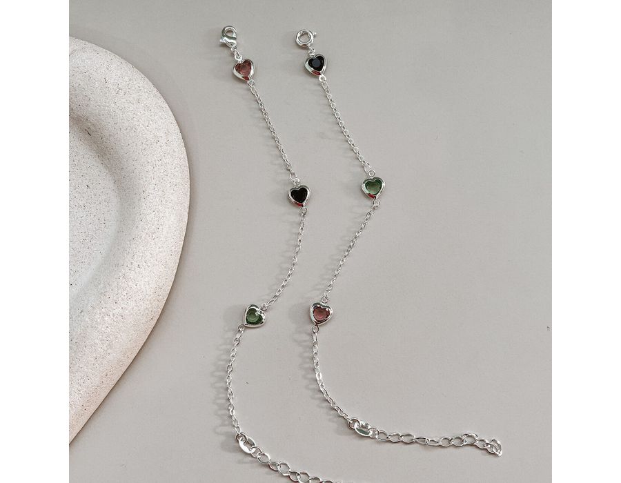 Pulseira Coração Colorido Prata 925 - 8849 - MEDALS