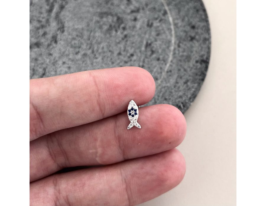 Piercing Tragus Olho Grego Cravejado Prata 925 - 3... - MEDALS STORE