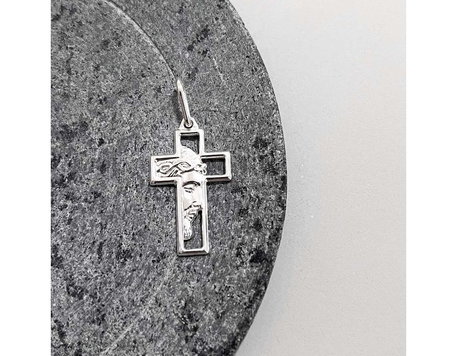 Pingente Face De Cristo Cruz Prata 925 - 3269 - MEDALS STORE
