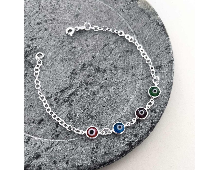 Pulseira Olho Grego Color Prata 925 - 3894 - MEDALS STORE