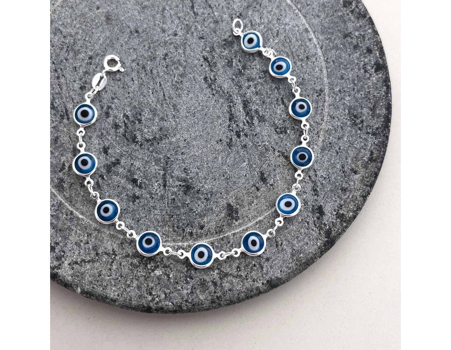 Pulseira Olho Grego Azul Blu Prata 925 - 3901 - MEDALS STORE