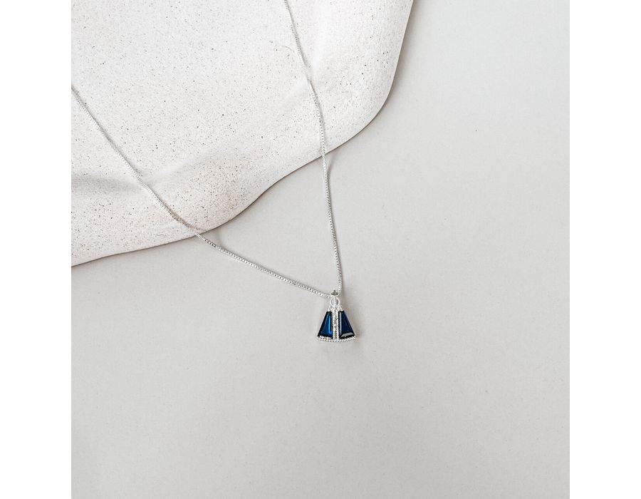 Colar Nossa Senhora Pedra Zircônia Azul Prata 925 ... - MEDALS