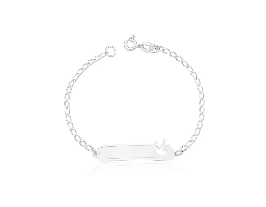 Pulseira Placa Infantil Coroa Em Prata 925 - 3991 - MEDALS STORE