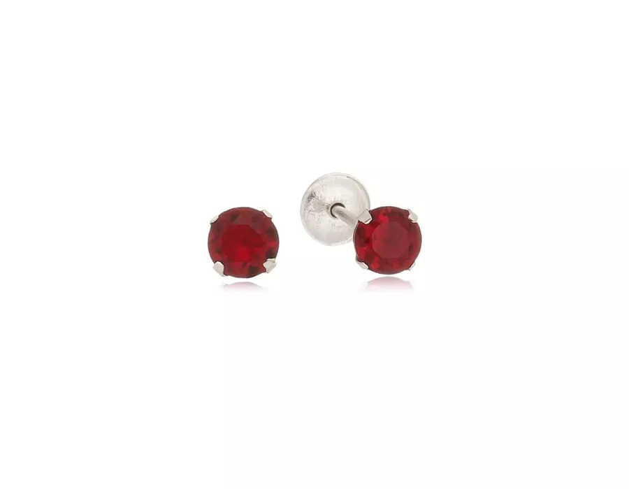 Brinco Baby Solitario Vermelho Prata 925 - 7001 - MEDALS STORE