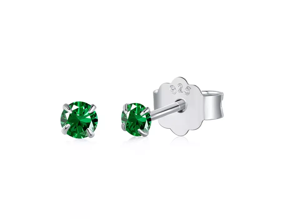 Brinco Solitario Verde Esmeralda 3mm Prata 925 - 6... - MEDALS STORE