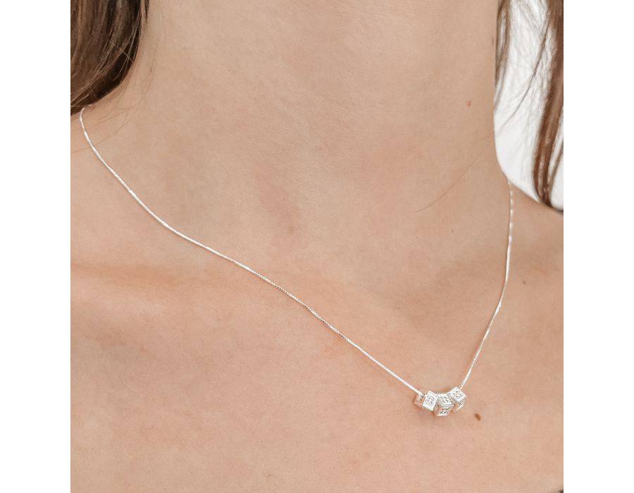 Colar Cubos Cravejados Prata 925 - 8819 - MEDALS