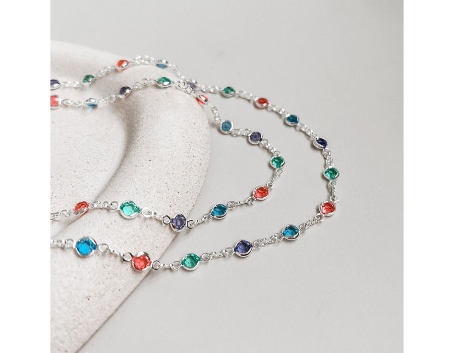 Choker Pedras Coloridas Prata 925 - 8801 - MEDALS