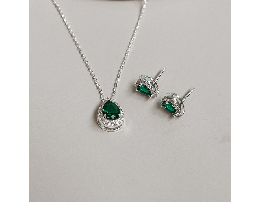 Conjunto Cravejado Verde Esmeralda Prata 925 - 886 - MEDALS