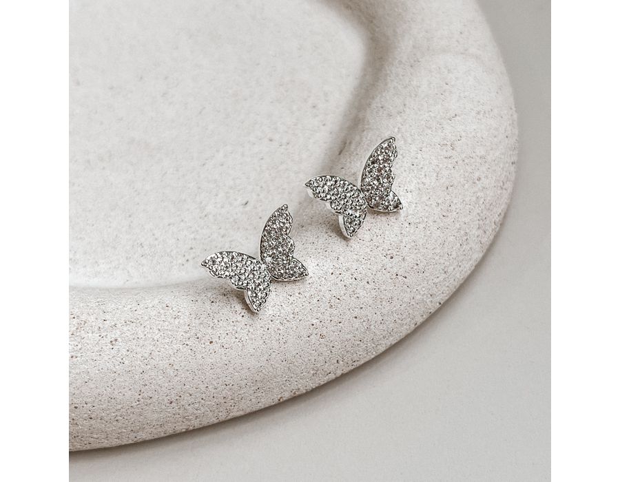 Brinco Borboleta Cravejada Prata 925 - 8915 - MEDALS