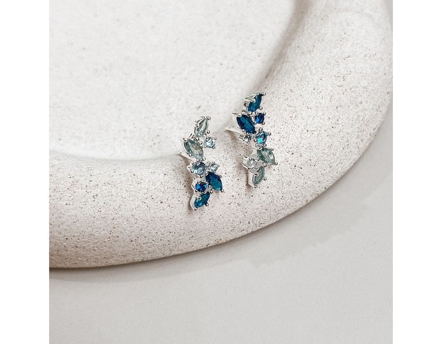 Brinco Zirconia Azul Prata 925 - 8919 - MEDALS