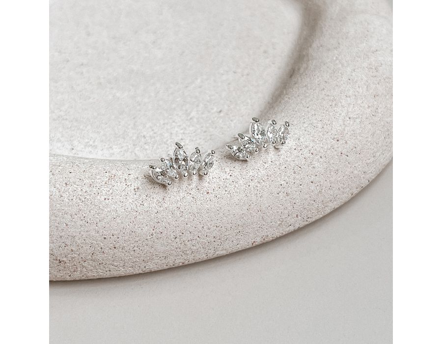 Brinco Folhas com Zirconia Prata 925 - 8923 - MEDALS