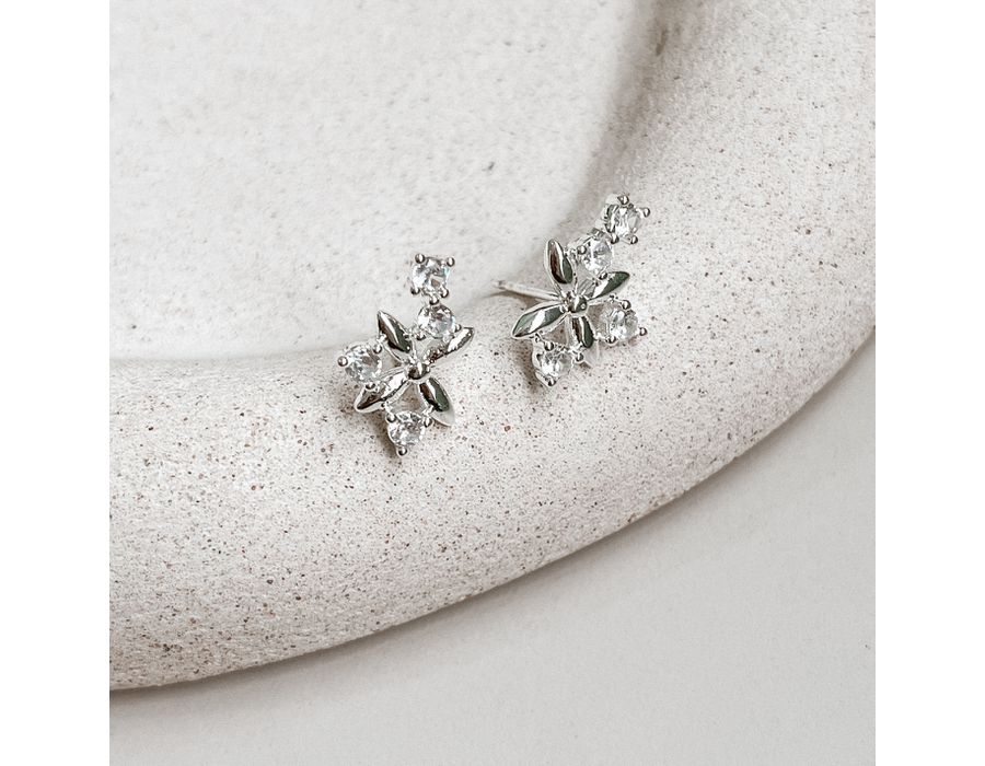 Brinco Flor Com Zirconia Prata 925 - 8924 - MEDALS