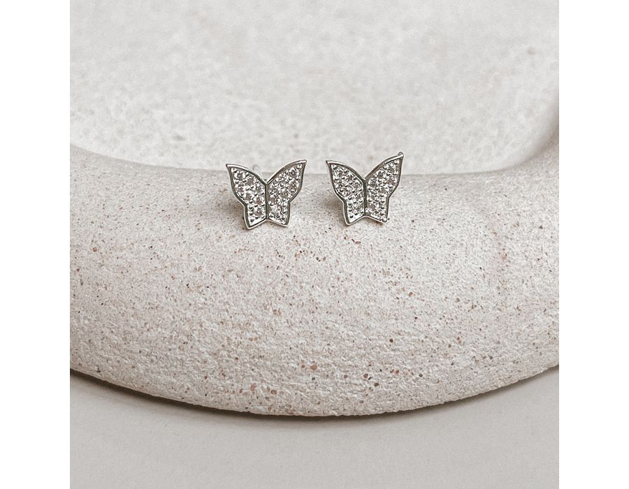 Brinco Borboleta Cravejada P Prata 925 - 8926 - MEDALS