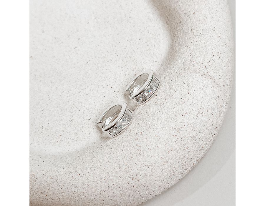 Brinco Argola Click Zirconia Cristal Prata 925 - 8... - MEDALS