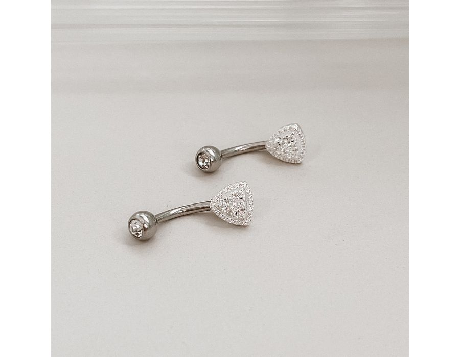 Piercing Umbigo Triângulo Cravejado Prata 925 - 82... - MEDALS