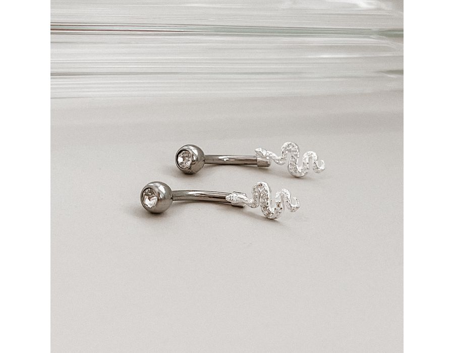 Piercing Umbigo Cobra Cravejada Prata 925 - 8221 - MEDALS