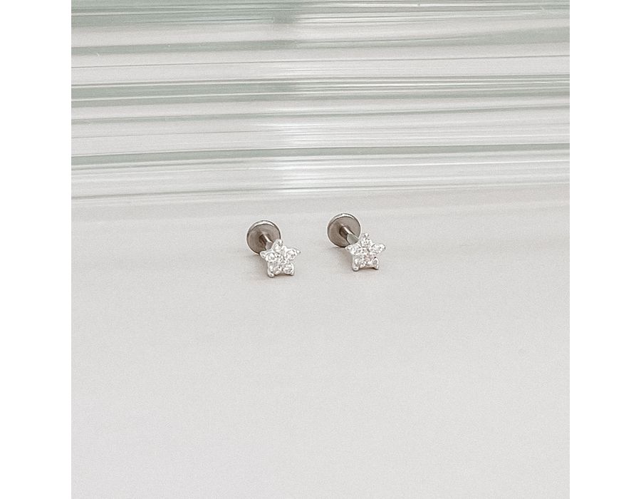 Piercing Labret Estrela Cravejado Prata 925 - 822 - MEDALS