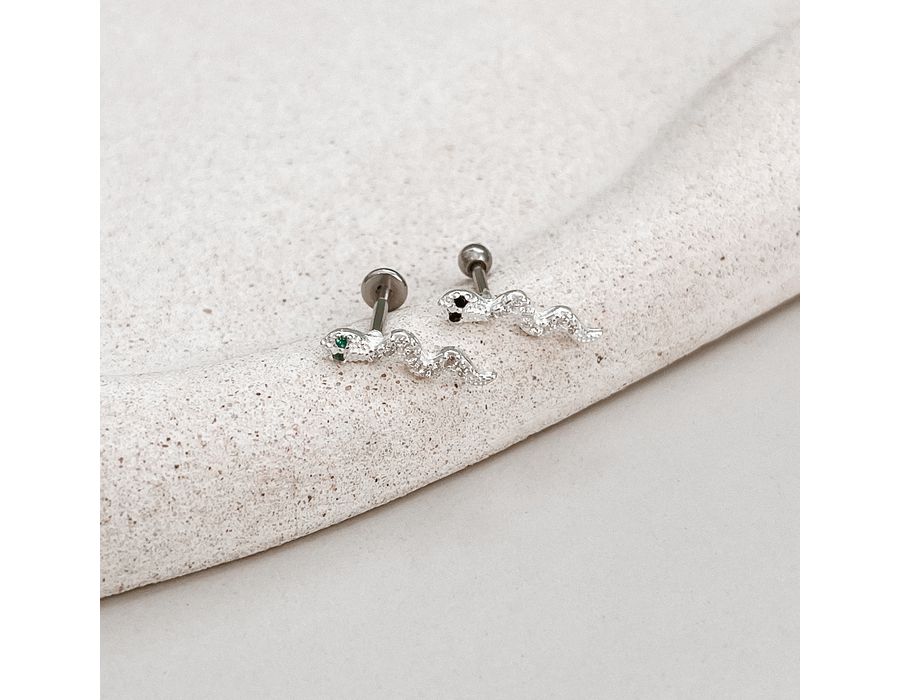 Piercing Labret Cobra Cravejada Prata 925 - 8231 - MEDALS