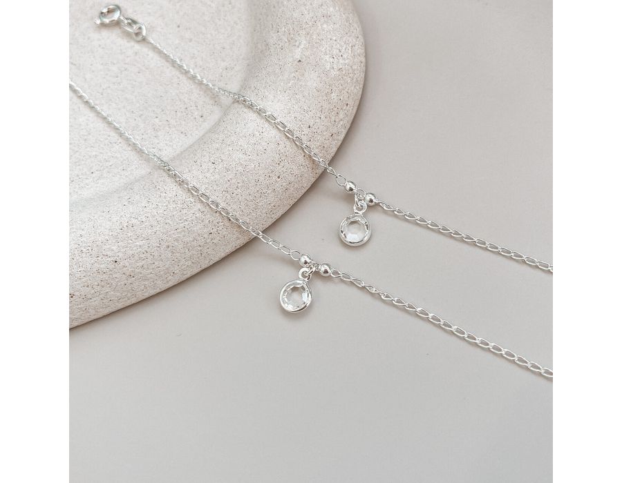 Pulseira Ponto De Luz Cristal Com Bolinha Prata 92... - MEDALS