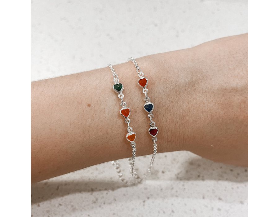 Pulseira Infantil Corações Coloridas Prata 925 - 8... - MEDALS