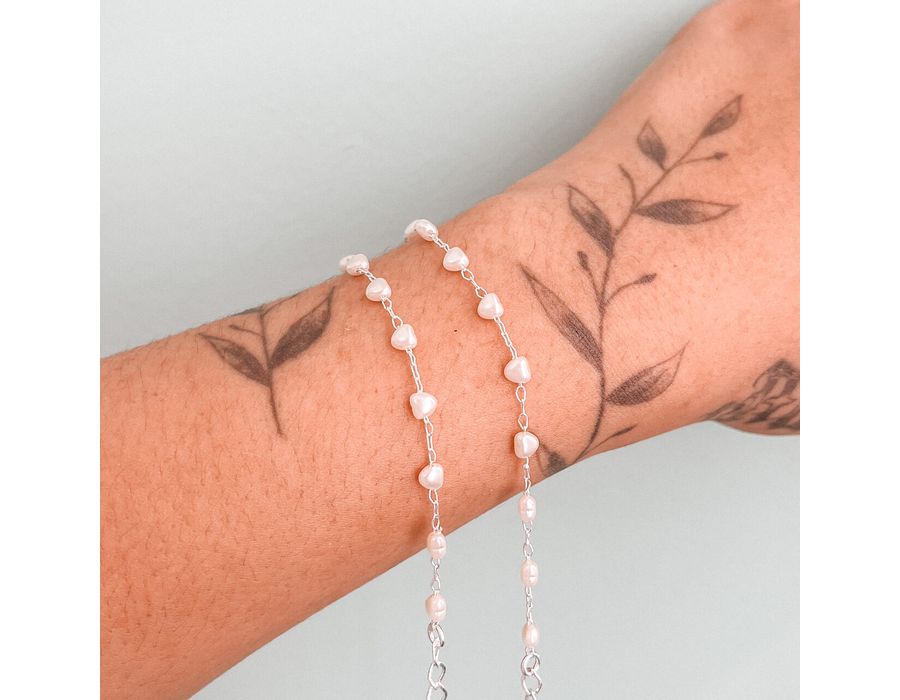 Pulseira Infantil Corações Pérola Prata 925 - 8431... - MEDALS