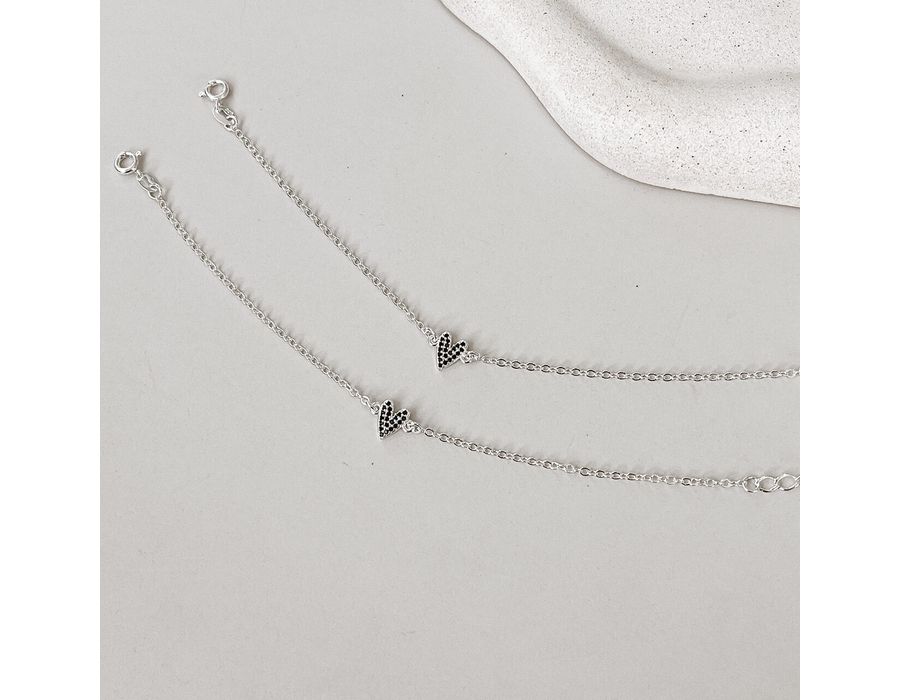 Pulseira Coração Preto Cravejado Prata 925 - 8428... - MEDALS