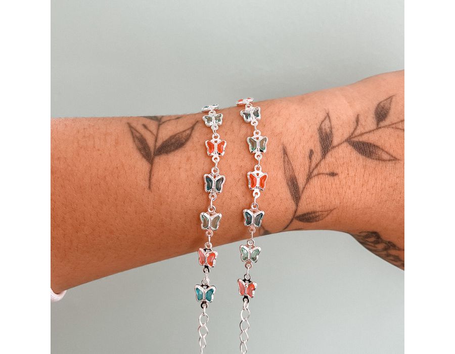 Pulseira Infantil Borboletas Coloridas Prata 925 -... - MEDALS