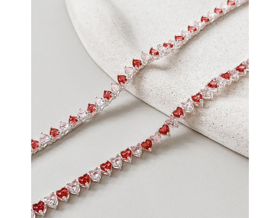 Colar Riviera Corações Rosa Prata 925 - 8242 - MEDALS