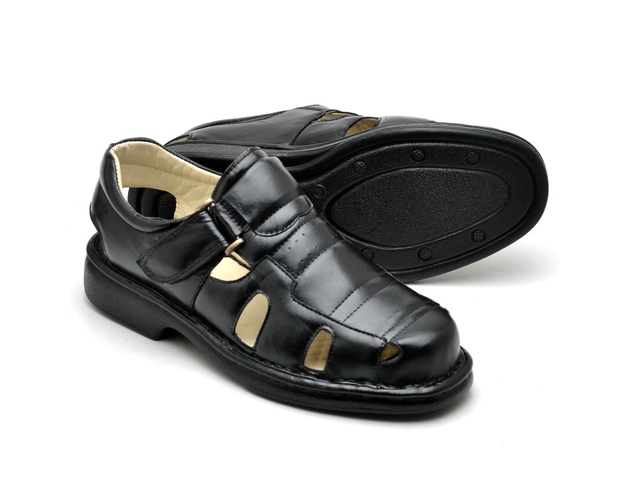 Sandália Anti Stress Comfort Masculino em Couro Preto | Ranster Confort