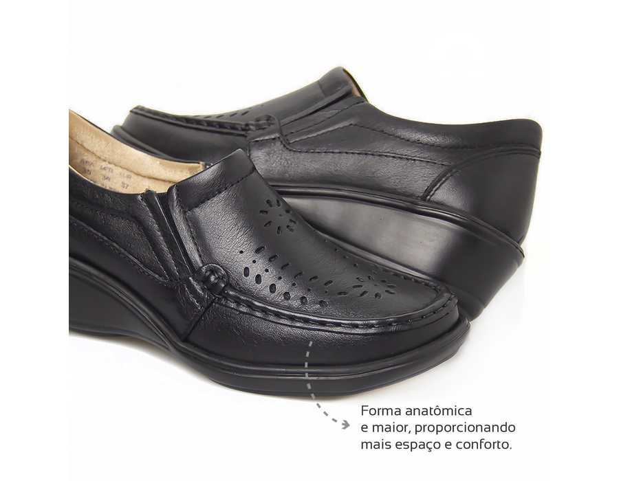 Sapato Feminino Confortável com Elástico Preto | Levecomfort Calçados