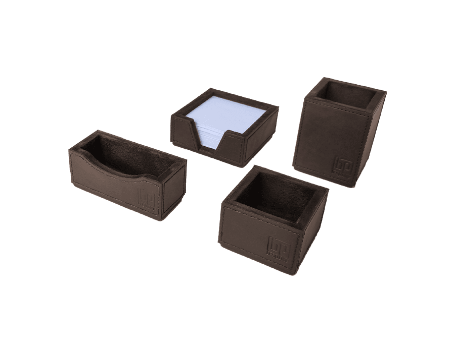 Kit 2 WorkSpace - TABACO - Porta Lápis, Porta Clips, Porta Rascunho, Porta Cartões de Visita - COURO LEGÍTIMO