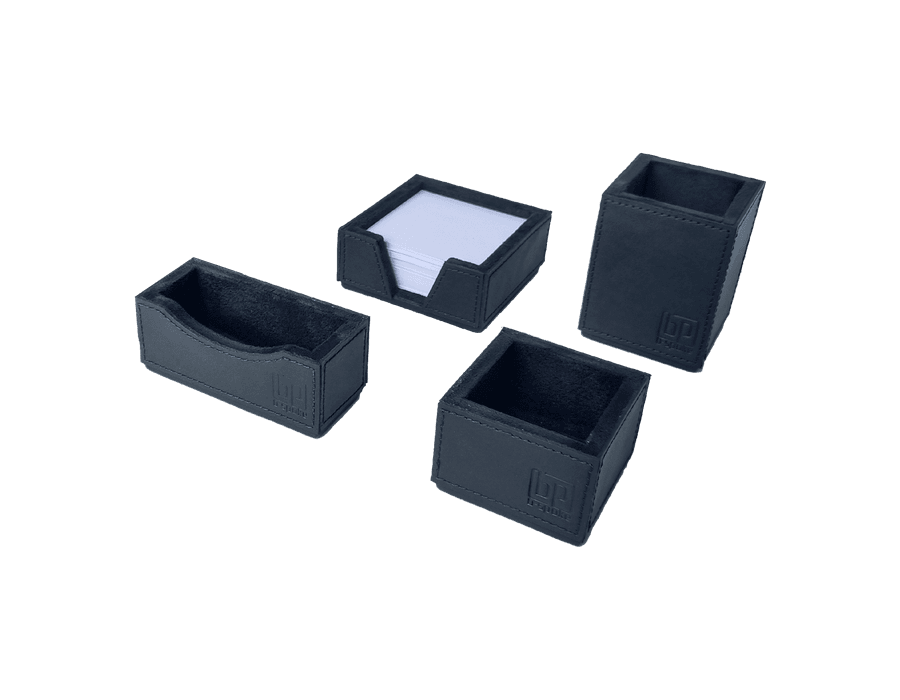 Kit 2 WorkSpace - PRETO - Porta Lápis, Porta Clips, Porta Rascunho, Porta Cartões de Visita - COURO LEGÍTIMO