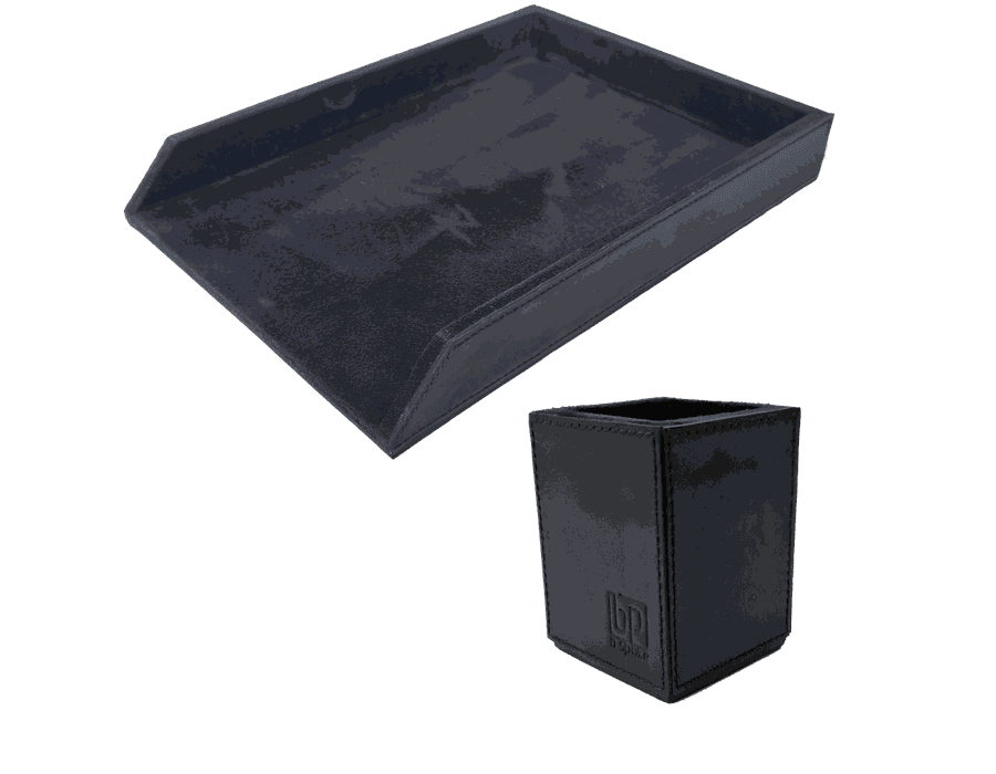 Kit 6 WorkSpace PRETO - Porta Papel A4 e Porta Lápis - COURO LEGÍTIMO