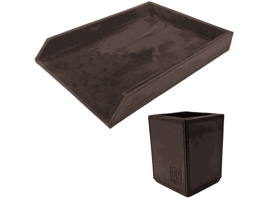 Kit 6 WorkSpace TABACO - Porta Papel A4 e Porta Lápis - COURO LEGÍTIMO