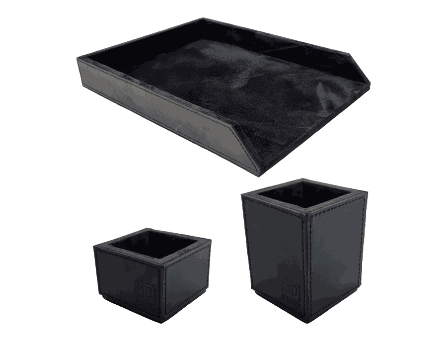 Kit Escritório (p. Papel A4, Lápis E Clips) - Couro Legítimo - PRETO