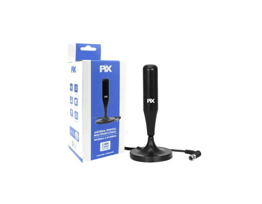 Antena Interna/Externa PIX, HDTV, Cabo 1.8m, Base com Imã