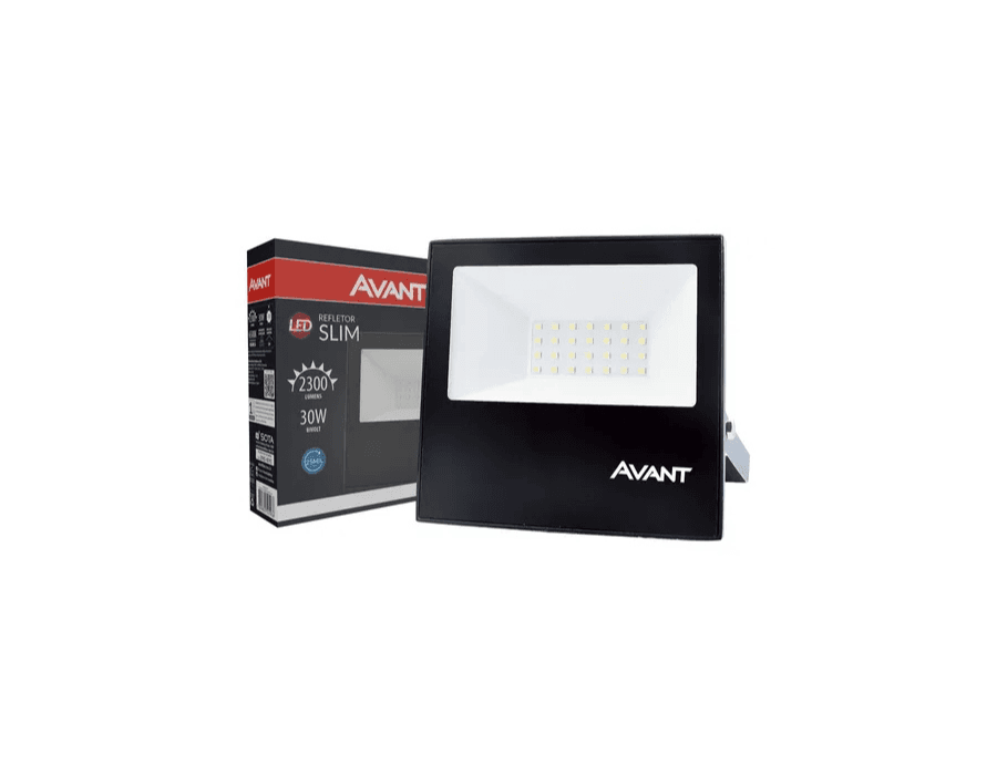 Refletor Led Slim 30w 6500k Branco Frio Ip65 a prova d'água Preto Avant