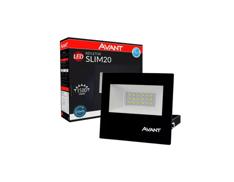 Refletor Led Slim 20w 6500k Branco Frio Ip65 a prova d'água Preto Avant